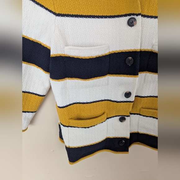 Ann Taylor Striped Nautical Cardigan Sweater, Yellow, White, & Black (SIZE S) - Picture 6 of 13